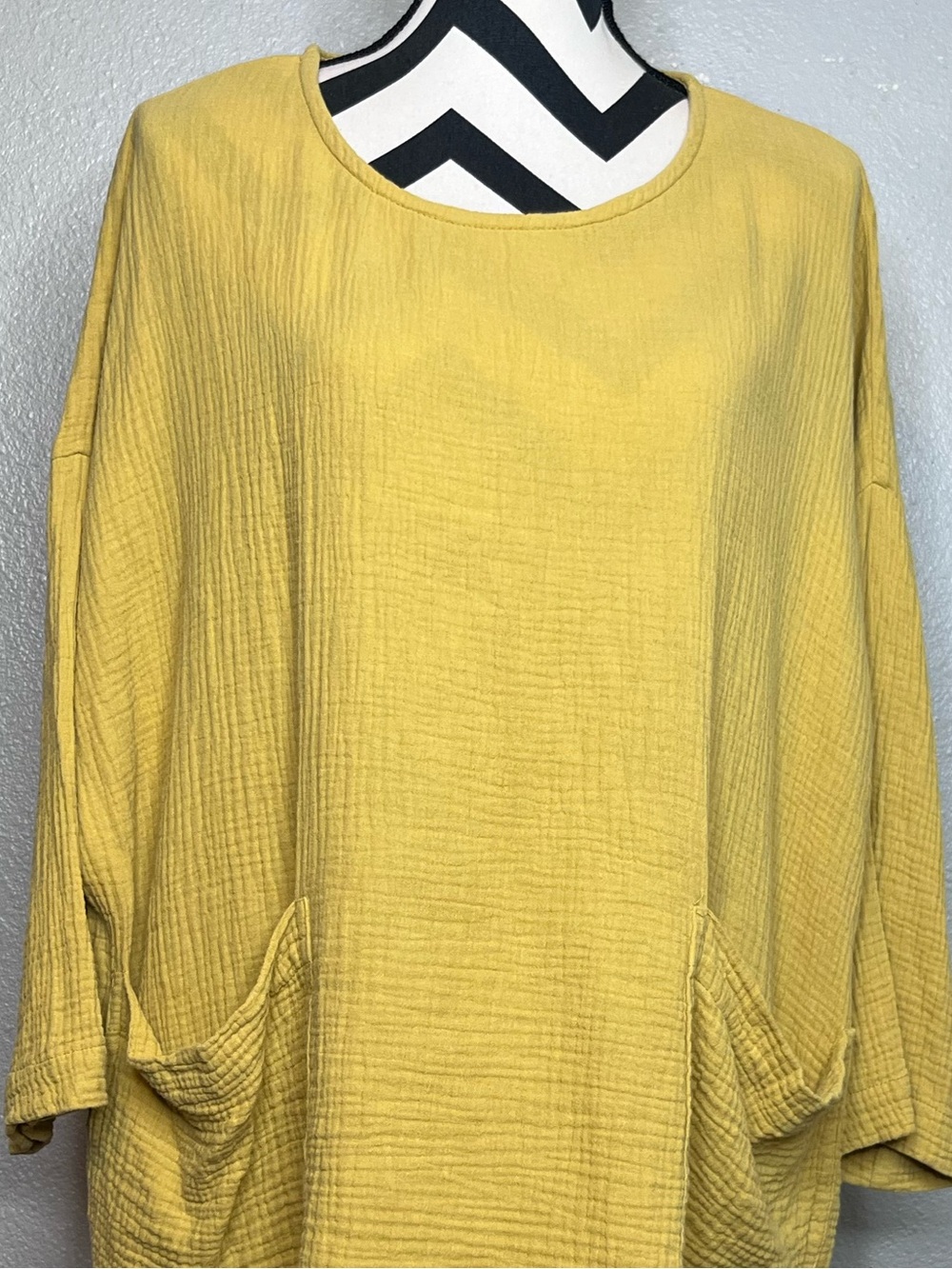 Jones New York 100% Cotton Gauze Mustard Yellow Relaxed Tunic Top Sz L - Picture 3 of 11